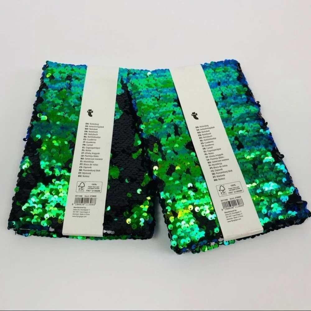 Set of 2 New Sequin Hardcover Journals Notebooks Blue Green